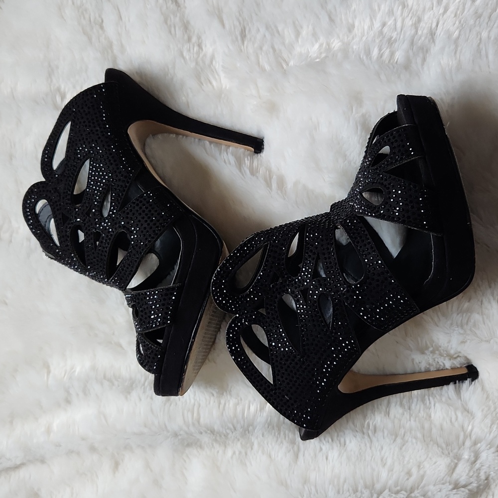 ITALINA  black sparkle cutout heels